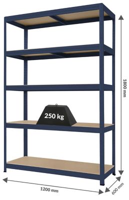 Stabiles Lagerregal | Tragkraft 250 kg pro Fachboden | HxBxT 1800 mm x 1200 mm x 450 mm | Galvanisch verzinkt
