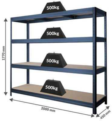Profi Lagerregal | Extra breit | Tragkraft bis zu 600 kg pro Fachboden | HxBxT 1770 x 900 x 450 mm | Silber