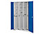 RasterPlan Vertikalschrank Modell 83, 1950 x 1000 x 600 mm, RAL 7035/5010 | Türinnenseite: RasterPlan Lochplatten | 4 Auszüge Lochplatten