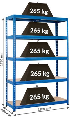 Stabiles Garagenregal | HxBxT 178 x 90 x 60 cm | Tragkraft bis zu 265 kg pro Fachboden | Schwarz | Certeo