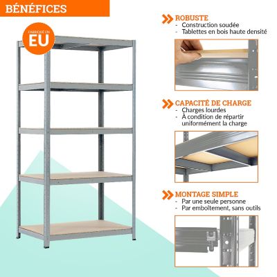 Étagères métalliques – Charge max. par tablette : 265 kg – h x L x P 1 780 mm x 900 mm x 600 mm