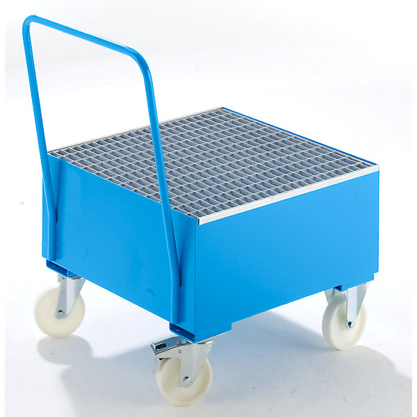 Image of BAUER Auffangwanne aus Stahlblech fahrbar - für 200-l-Fass 1 x stehend blau RAL 5012