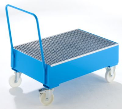 Image of BAUER Auffangwanne aus Stahlblech fahrbar - für 200-l-Fässer 2 x stehend blau RAL 5012