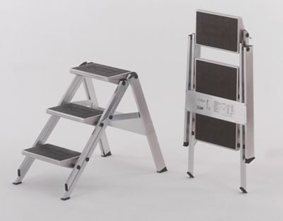 Image of Alu-Klapptreppe - Stufen Alu mit PVC-Belag - ohne Sicherheitsbügel 3 Stufen