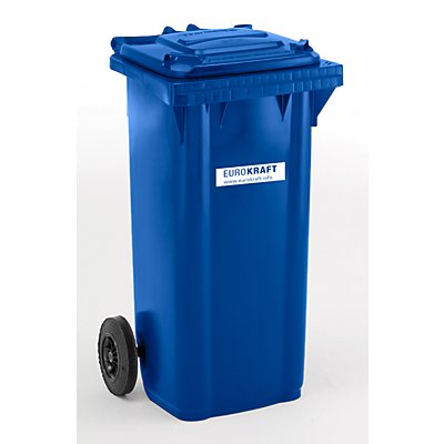 EUROKRAFT Conteneur à déchets en plastique conforme à la norme DIN EN 840 - capacité 120 l, h x l x p 933 x 482 x 552 mm - bleu, 5 pièces et +