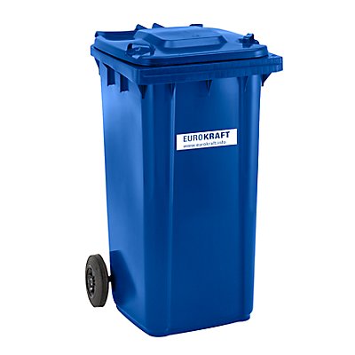 EUROKRAFT Conteneur à déchets en plastique conforme à la norme DIN EN 840 - capacité 240 l, h x l x p 1067 x 580 x 730 mm - bleu, 5 pièces et +