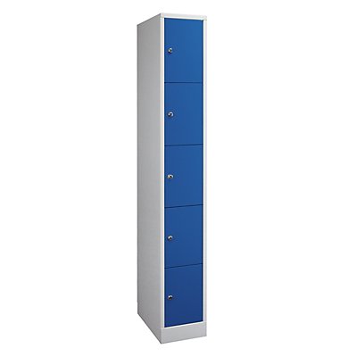 Wolf Armoire à casiers verrouillables dimensions confort - 5 compartiments, largeur 300 mm - gris clair / bleu gentiane