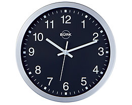 Horloge murale en plastique ABS coloris argent, Ø 300 mm - cadran noir