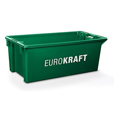 EUROKRAFT Drehstapelbehälter aus lebensmittelechtem Polypropylen - Inhalt 70 Liter, VE 2 Stk - Wände und Boden geschlossen, grün