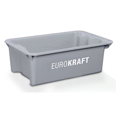 EUROKRAFT Drehstapelbehälter aus lebensmittelechtem Polypropylen - Inhalt 34 Liter, VE 3 Stk - Wände und Boden geschlossen, grau