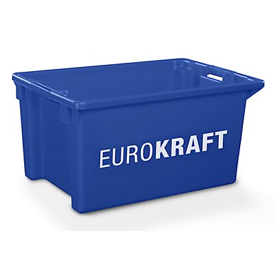 EUROKRAFT Drehstapelbehälter aus lebensmittelechtem Polypropylen - Inhalt 50 Liter, VE 3 Stk - Wände und Boden geschlossen, blau