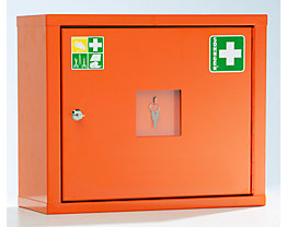 Armoire à pharmacie conforme à la norme DIN 13157 - à 1 porte, orange sécurité, h x l x p 420 x 490 x 200 mm