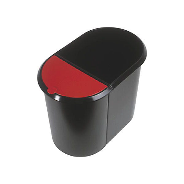 Image of DUO System-Papierkorb - 1 großer Behälter ohne Deckel 1 kleiner Behälter mit Deckel - Deckel rot Korpus schwarz VE 2