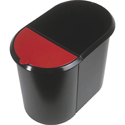 helit Corbeille à papier modulaire - DUO, 1 grand conteneur sans couvercle, 1 petit conteneur avec couvercle - couvercle rouge, corps noir, lot de 2