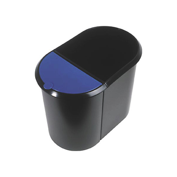 Image of DUO System-Papierkorb - 1 großer Behälter ohne Deckel 1 kleiner Behälter mit Deckel - Deckel blau Korpus schwarz VE 2