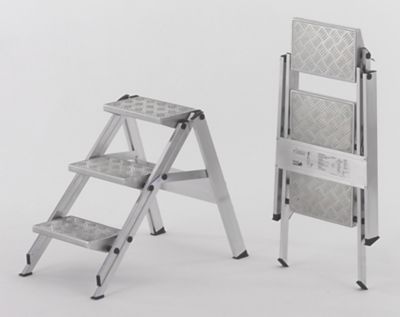 Image of WAKÜ Alu-Klapptreppe - Stufen Aluminium geriffelt - ohne Sicherheitsbügel 3 Stufen