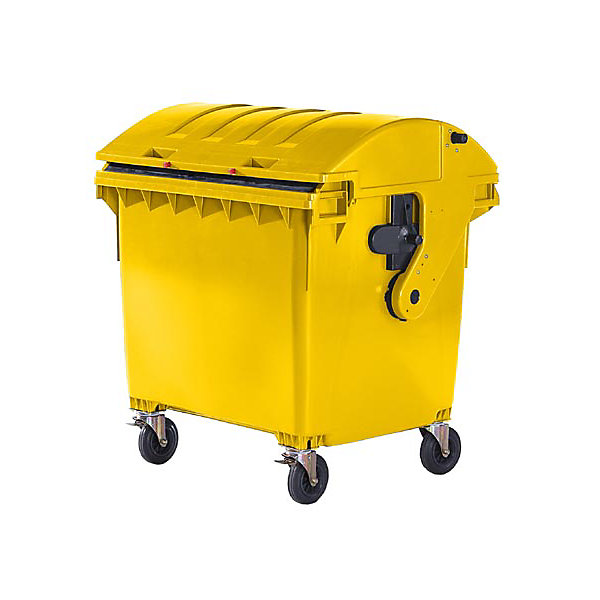 Image of Kunststoff-Großmüllbehälter nach DIN EN 840 - Volumen 1100 l Schiebedeckel Kindersicherung - gelb ab 5 Stk