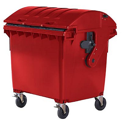 Kunststoff-Großmüllbehälter, nach DIN EN 840 - Volumen 1100 l, Schiebedeckel, Kindersicherung - rot, ab 5 Stk