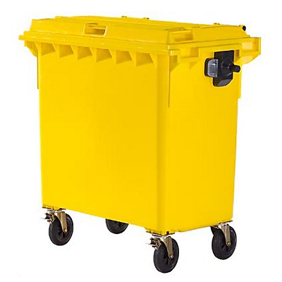 Conteneur à déchets 4 roues en plastique conforme à la norme DIN EN 840 - capacité 770 l - jaune, 5 pièces et +