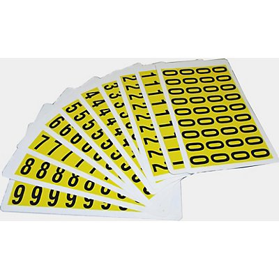 Jeu de caractères - h x l 19 x 14 mm - chiffres adhésifs 0 – 9, 10 cartes