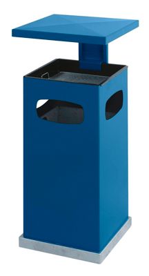 Image of Abfallsammler für außen mit Aschereinsatz und Schutzdach - Behälterinhalt ca. 38 l - enzianblau