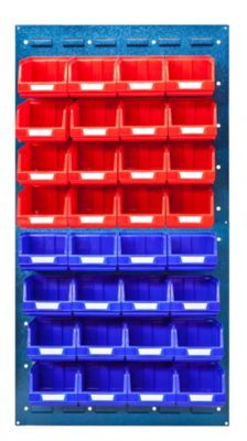 Image of Sichtlagerkasten-Set - ohne Wandpaneel für 2 Paneele mit HxB 480 x 500 mm - 16 x rot (1 l) + 16 x blau (1 l)
