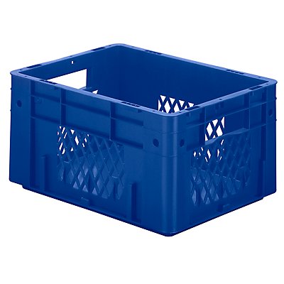 Schwerlast-Euro-Behälter, Polypropylen - Inhalt 17,5 l, LxBxH 400 x 300 x 210 mm, Wände durchbrochen - Boden geschlossen, blau, VE 4 Stk