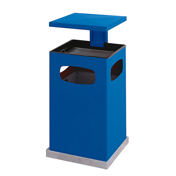 Image of Abfallsammler für außen mit Aschereinsatz und Schutzdach - Behälterinhalt ca. 80 l - enzianblau