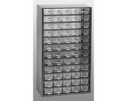 Bloc-tiroir à tiroirs translucides - h x l x p 551 x 306 x 155 mm, charge max. bloc 60 kg, 60 tiroirs