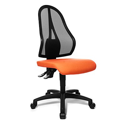 Topstar Bürodrehstuhl, Permanentkontakt-Mechanik und Flachsitz - ohne Armlehnen, Netzrückenlehne schwarz - Sitzbezug orange