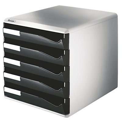 Leitz Ablagebox - Post- und Formular-Set, Gehäusefarbe grau - Schubladenfarbe schwarz, 5 Schubladen