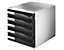 Leitz Blocs-tiroirs - kit de rangement pour courrier et formulaires, coloris bâti gris - coloris tiroirs noir, 5 tiroirs