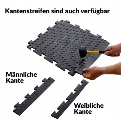 PVC Garagenboden | HxBxT 12 x 470 x 470 mm | Genoppt | Schwarz | VE 5 | Certeo