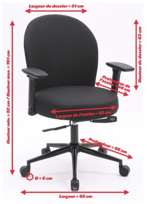 Chaise de bureau Ben | Réglable en hauteur | Tissu | Noir | Certeo