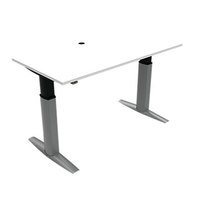 Schreibtisch elektrisch höhenverstellbar | rechteckig | BxL 800 x 1600 mm | Gestell 501-23 Silber-Schwarz | Weiß | Certeo