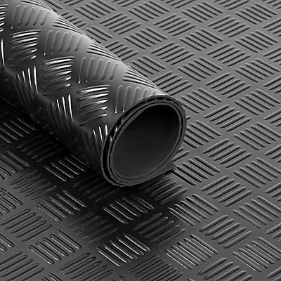 PVC-Bodenbelag Karo | BxL 100 x 50 cm | Schwarz | Gummi | Certeo
