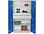 Materialschrank | Tiefe 650 mm | 3 Fachböden + 2 Schubladen | Türen blau | EUROKRAFTpro