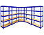 Regalsystem | 1x Kellerregal + 1x Eckregal | HxBxT 180 x 120 x 45 cm | Traglast: 250 kg pro Fachboden | Blau | Certeo