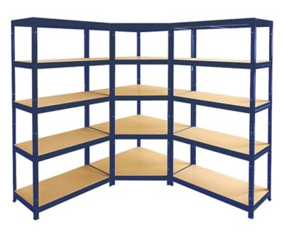 Regalsystem | 1x Lagerregal + 1x Eckregal | HxBxT 180 x 120 x 45 cm | Traglast: 250 kg pro Fachboden | Blau | Certeo