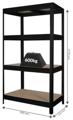 Mega Deal | 4x Schwerlastregale | HxBxT 1770 x 900 x 450 mm | 450 kg pro Fachboden | Dunkelgrau| Certeo