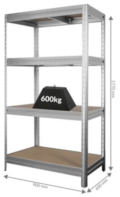 Mega Deal | 4x Schwerlastregale | HxBxT 1770 x 900 x 450 mm | 450 kg pro Fachboden | Dunkelgrau| Certeo