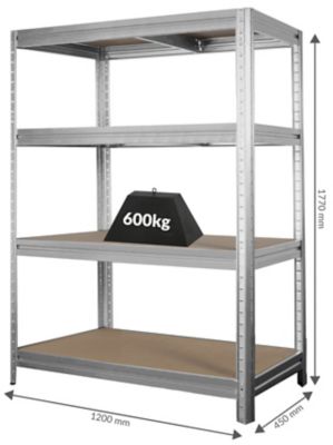 Mega Deal | 4x Schwerlastregale | HxBxT 1770 x 900 x 450 mm | 450 kg pro Fachboden | Dunkelgrau| Certeo