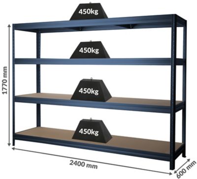 Mega Deal | 4x Garagenregale | HxBxT 1770 x 900 x 450 mm | 450 kg pro Fachboden | Silber | Certeo