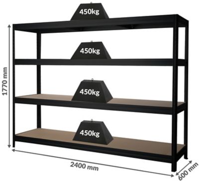 Lot de 5x étagères pour cave | HxLxP 1770 x 900 x 450 mm | 450 kg par tablette | Argent | Certeo