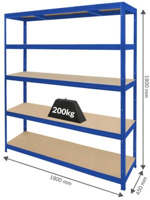 Lot de 2x étagères pour charges lourdes | HxLxP 1800 x 1200 x 450 mm | 250 kg par tablette | électro-galvanisé | Certeo