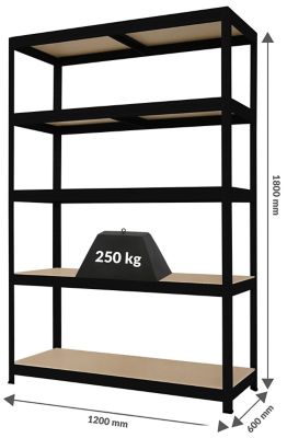 Mega Deal | 4x Schwerlastregale | HxBxT 1800 x 1200 x 450 mm | 250 kg pro Fachboden | Galvanisch verzinkt | Certeo