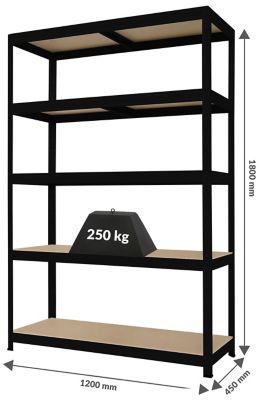Mega Deal | 5x Garagenregale | HxBxT 1800 x 1200 x 450 mm | 250 kg pro Fachboden | Galvanisch verzinkt | Certeo