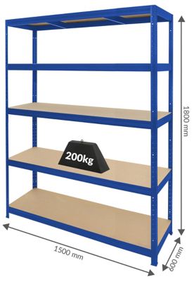 Mega Deal | 5x Schwerlastregale | HxBxT 1800 x 1200 x 450 mm | 250 kg pro Fachboden | Galvanisch verzinkt | Certeo