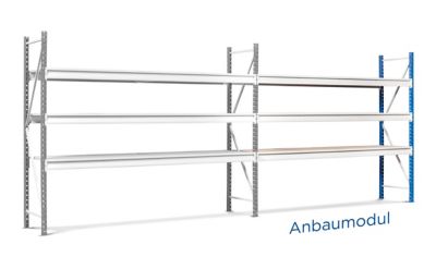 Weitspannregal Porteco Z100 | Anbaumodul | HxBxT 200 x 150 x 60 cm | Fachebenen: 2 | Traglast Fachboden: 850 kg | Signalblau, Lichtgrau | Certeo