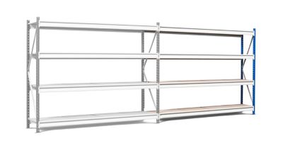 Weitspannregal Porteco Z100 | Anbaumodul | HxBxT 200 x 150 x 60 cm | Fachebenen: 2 | Traglast Fachboden: 850 kg | Signalblau, Lichtgrau | Certeo